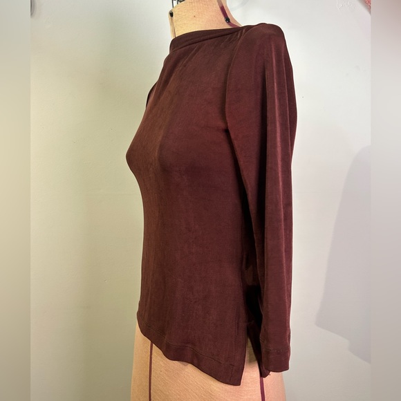 BCBG Max Azria Vintage Boatneck Chocolate Brown Slinky Top Size Small - Picture 3 of 13